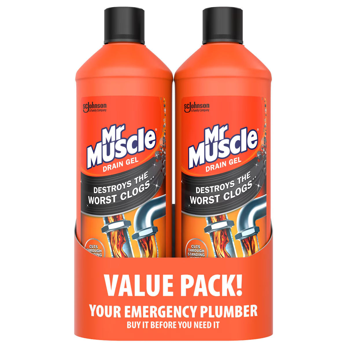 Mr Muscle Kitchen + Bathroom Drain Gel, 2 X 1L