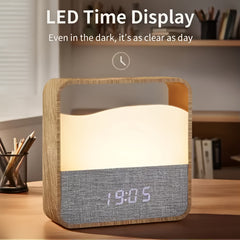 LED Bedside Lamp | Night Light with Alarm Clock, Time Display, Rechargeable, Adjustable Brightness, Soft Lighting for Home Bedrooms, USB Charging