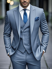 Fashion Men's Leisure Boutique Slim Fit Light Business Suit Set, Wedding Ball Dress Jacket + Vest + Pants 3pcs Suit.