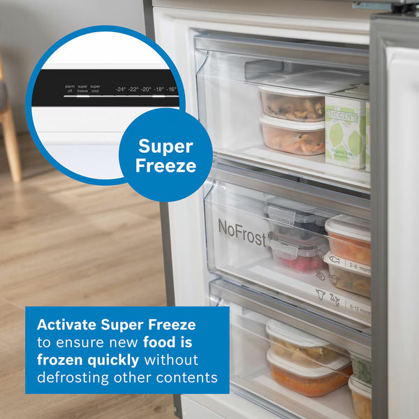 Bosch KGN39OCAFG Fridge Freezer, a Rated in Grey