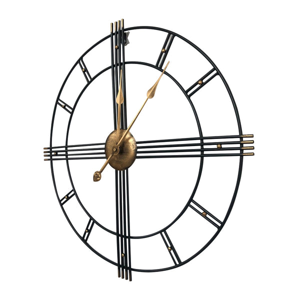 60cm Extra Large Retro Metal Skeleton Wall Clock, Outdoor Garden Clock, European-Style Creative Wrought Iron Round Wall Clock Roman Numerals Silent Non Ticking Unique Unusual Clock, Perfect for Living Room, Bedroom, Kitchen, Garden, Lounge, Hotel, Office