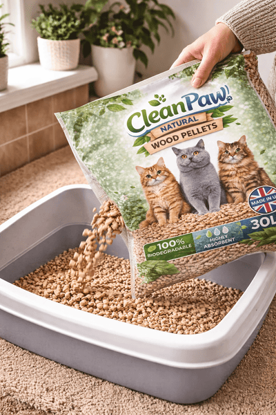 30L Clean Paw Wood Pellet Cat Litter Natural Absorbent Pet Bedding for Cats, Small Animals & Litter Trays Low Dust Odour Control Pellet Litter
