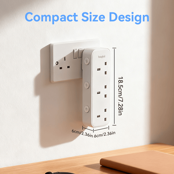 baykul 1pc Vertical Design Extension Socket, UK Plug Plug Adaptor3 AC UK Outlets With Independent Switch, Suitable For Home Office Dorm