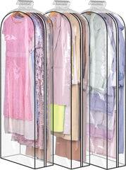 MISSLO Gusseted Clear Suit Covers Garment Bags for Clothes 100Cm Waterproof Cothes Covers Protector Bags with Side Zip for Coats, Shirts, Dresses, 3 Packs