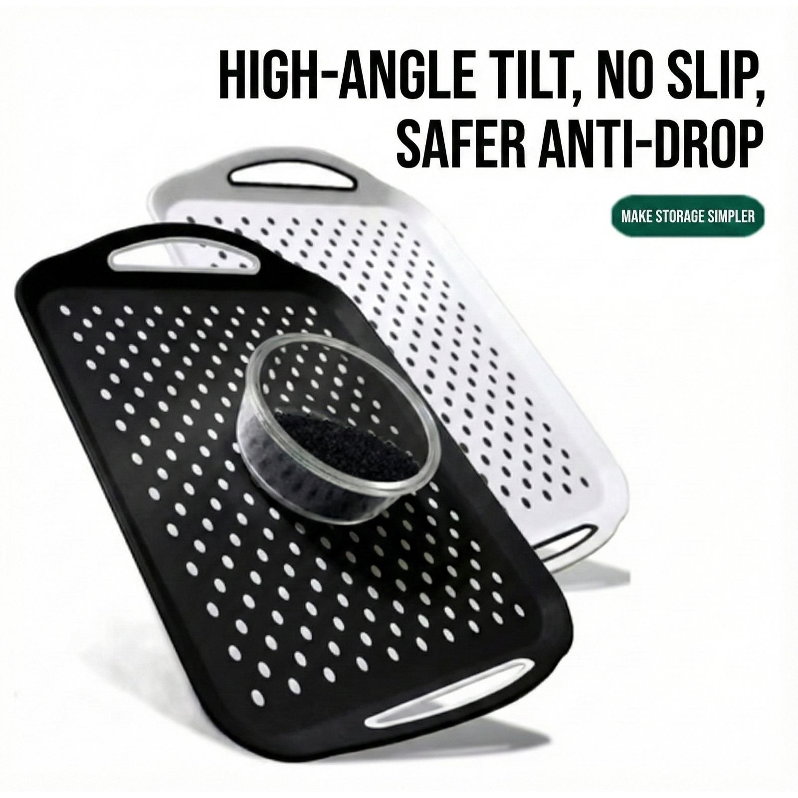 2-Pack Non-Slip Rectangular Plastic Serving Tray – High-Grip Surface, Easy-Hold Handles