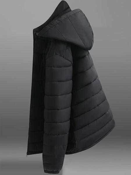 Men's Solid Hooded Jacket for Fall Winter, Men's Casual Zip Up Warm Quilted Jacket Warm And Comfortable Stylish Leisure Clothing for Outdoors.