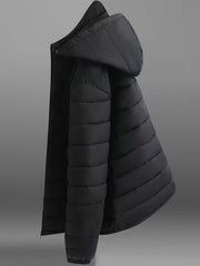 Men's Solid Hooded Jacket for Fall Winter, Men's Casual Zip Up Warm Quilted Jacket Warm And Comfortable Stylish Leisure Clothing for Outdoors.