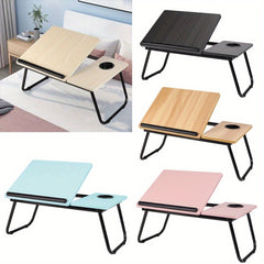 [Cozy Comfort] Versatile Folding Laptop Desk with Cup Holder - 5-Level Adjustable Tilt, Portable & Sturdy Wooden Frame, Ideal for Reading, Studying & Serving Breakfast in Bed - Available in Black, Walnut, Natural, Pink