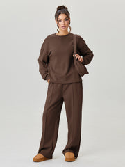 Women'S Minimalist Round Neck Loose Top And Exposed Stitch Trousers Co-Ord, Soft Womenswear