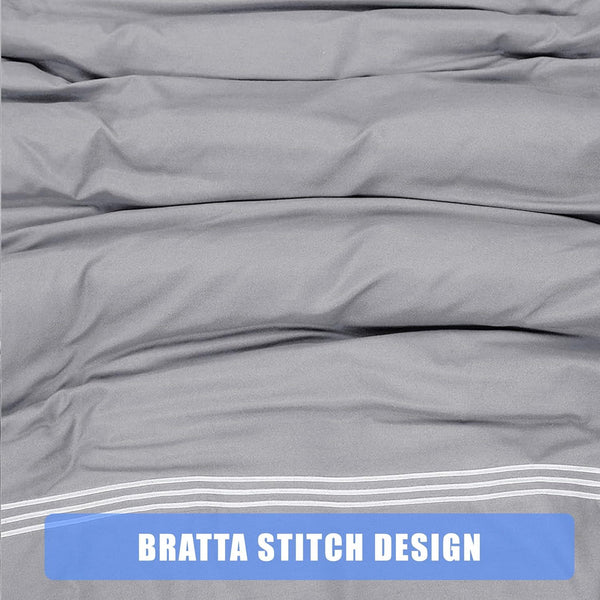 My Home Store Polycotton Bratta Duvet Cover Set - Our 3pc Soft stitch Embroidered button closure Quilt cover with matching Embroidered envelop closure Pillowcases | Breathable & Lightweight Duvet cover set