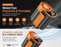 5-In-1 Cooling Fan, Waist Fan, Clamp Fan, Desktop Fan And Handheld Fan, 199 Speed Settings, with LED Display, Silent Motor, Quick Charging And Shock-Resistant Design. Father'S Day Gift, Suitable for Daily Use