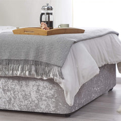 Elegant Silver Grey Crushed Velvet Wrap Around Bed Skirt - 40CM Extra Deep Bedbase Cover for Bedroom Guest Room with Adjustable All Around Elastic for Easy Fit - Soft, Breathable, and Dust-Repelling
