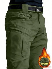 Men's -Lined Tactical Cargo Pants for Winter, New Multi-Functional Pockets, Softshell Stretch Warm Fabric, Windproof, Durable, Tear-Resistant, Suitable for Middle-Aged and Elderly, Outdoor Hiking, Travel, Snowy Weather, No Belt