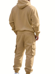 Men'S Fashion Casual Athletic Hooded Zipper Decor Casual Set