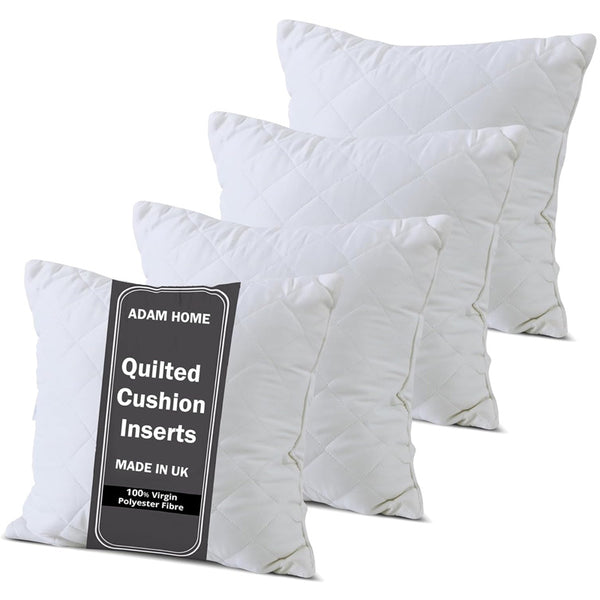 Adam Home 4 Pack Quilted Cushion Inserts Hypoallergenic Fluffy White Cushion Inner, Perfect Hollowfibre for Sofa Cushion Pads