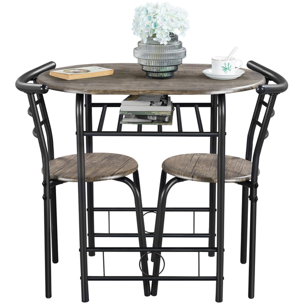 Costoffs 3 Piece Dining Table Set Modern Kitchen Table Set Space Saving Table and 2 Chairs Set with Steel Legs/Storage Rack for Kitchens/Balconies/Bedrooms/Apartments/Cafés, Natural/Drift Brown/White