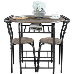 Costoffs 3 Piece Dining Table Set Modern Kitchen Table Set Space Saving Table and 2 Chairs Set with Steel Legs/Storage Rack for Kitchens/Balconies/Bedrooms/Apartments/Cafés, Natural/Drift Brown/White