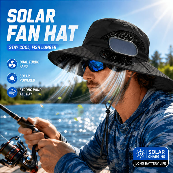 2026 New Summer Outdoor Solar Fan Hat, Dual-Fan Design with a Wide Large Brim, USB Rechargeable And Featuring Long-Lasting Battery Life, Suitable for Camping, Hiking, Fishing And All Kinds of Outdoor Activities