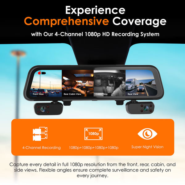 Rexing M4 4-Channel 12” Touch Screen Mirror Dash Cam