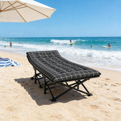 Sun Lounger with Cushion 6-Position Adjustable Folding Sun Lounger Portable 280kg Max. Load Sunloungers with Strap 200x65x32cm Sun Bed for Garden Pools Camping Indoor, Gray