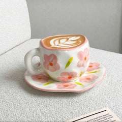 1pc Ceramic Coffee Cup And Saucer, Korean-Style Ins Style Retro Hand-Knotted Mug, High-Looking Fresh Breakfast Milk Cup, Office Water Cup, Tea Cup, Suitable for Home Use, Parties, Gift Giving
