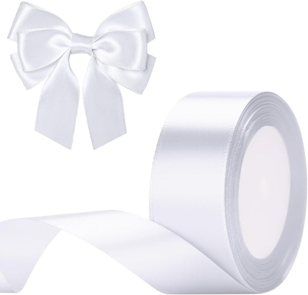 G2PLUS White Stain Ribbons - 22M Thick Fabric Gift Wrap Ribbons for Crafting, Wedding & Valentine'S Day Decoration