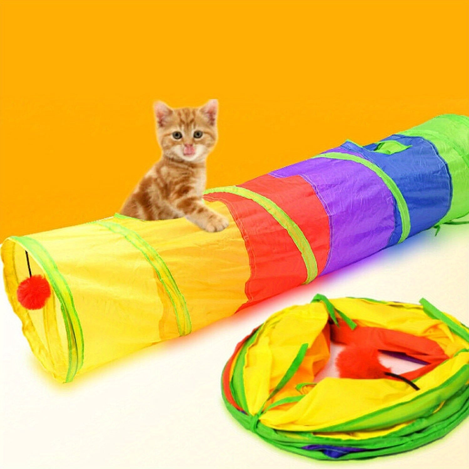 Cat Tunnel Collapsible Cat Toys Tunnel with 2 Peek Holes Rainbow Tunnel for Indoor Cats Pet Interactive Play Tunnels with a Play Ball Exercising Hiding Training and Running with Fun