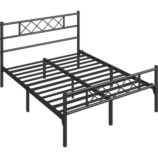 Costoffs Bed Frame, Simple Metal Bed Frame, Metal-Framed Bed Base with Storage, Bed Foundation for Small Space, Easy Assembly Bed Foundation with Cross-design Headboard and Footboard for Bedrooms, Single/Double/king, Black/White/Pink