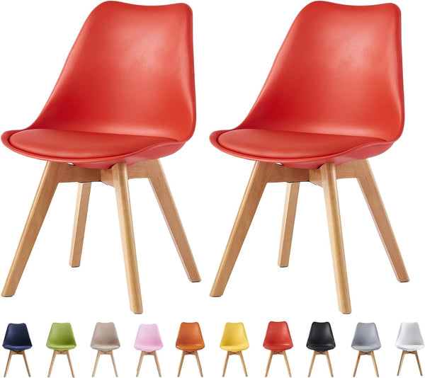 mcc direct Set of 2 Dining Chairs Wooden Legs Soft Cushion Pad Stylish DELUXE Retro Lounge Dining Office EVA