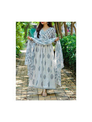 TeamWear* Women's Cotton Printed Kurta With Palazzo & Dupatta Set
