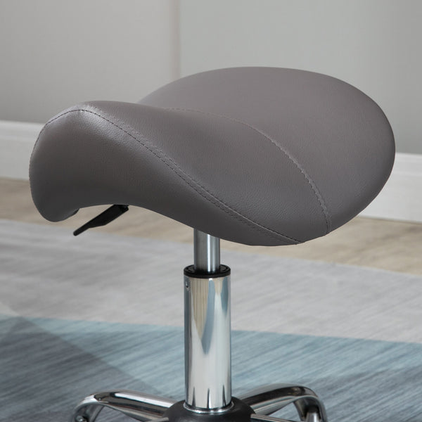 HOMCOM PU Leather Saddle Stool W/ Moulded Padded Seat Adjustable Height Grey