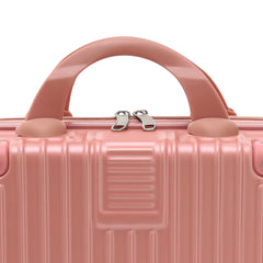 14 Inches Storage Box, Rose Gold Portable Makeup Travel Case Hand Luggage with Elastic Band, Durable Plastic Carrying Makeup Case Suitcase, Makeup Box Travel Cosmetic Box Suitable for Home or Travel