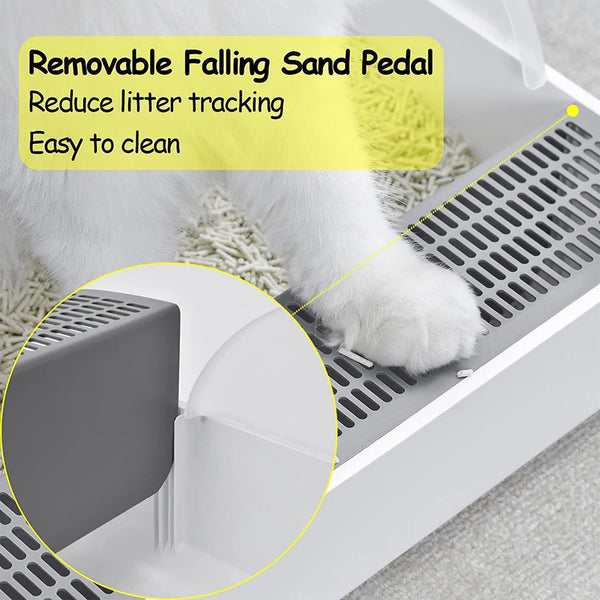 51cm Extra Large Open Cat Litter Tray High Sided Deep Jumbo Rim Pan Box Loo Toilet Large Cat Litter Tray Box, Cat Litter Box Cat Toilet Tray Anti-Splash Non Slip High Sided Deep Toilet Loo Adult Cats Kitten Pan Pet Loo Easy Cleaning | Pet Toilet, White