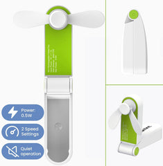Schallen Portable Mini Folding Pocket Fan USB Rechargeable Electric Handheld Desk Fan Foldable Travel Cooling Fan with Quiet Motor Soft Blades Safe Design Lightweight Personal Fan for Home Office Desk Travel Camping Commuting Summer Cooling Fan (White Gre