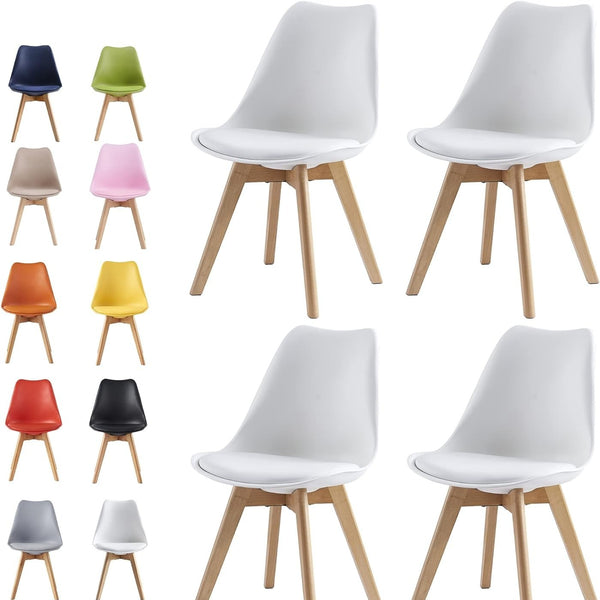 mcc direct Set of 4 Dining Chairs Wooden Legs Soft Cushion Pad Stylish DELUXE Retro Lounge Dining Office EVA