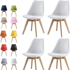 mcc direct Set of 4 Dining Chairs Wooden Legs Soft Cushion Pad Stylish DELUXE Retro Lounge Dining Office EVA