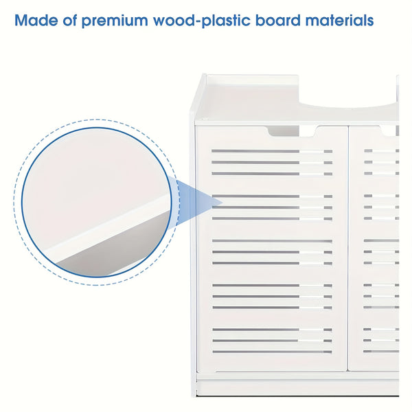 Under Sink Bathroom Cabinet, White Basin Cabinet, Bathroom Under Sink Bathroom Storage Units Freestanding, Wood Plastic Board Bathroom Storage Unit, 59.94X29.97X58.42cm