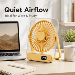 Ultra-Quiet USB Rechargeable Desk Fan with 5000Mah Battery 5 Speeds, Foldable 180° Design, Digital Power Display, Portable And Lightweight, Ideal for Home, Office, Travel, Road Trips, Outdoor Activities Strong, Refreshing Breeze Anytime