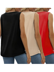 Three-Pack Women's Tank Tops Summer Sleeveless Loose Fit Eyelet Neck Solid Color Basic Shirts