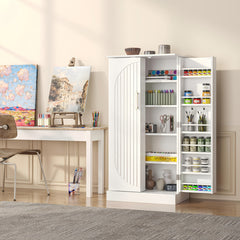 Modern White Wooden Kitchen Pantry Cabinet with Doors & Adjustable Shelves – Spacious Storage Organizer for Dishes, Utensils, and Food in the Kitchen, Living Room, or Dining Area, Kitchen Organizers And Storage