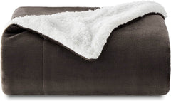 Bedsure Sherpa Fleece Throw Blanket - Fluffy Microfiber Solid Blankets for Bed and Couch Double/Twin Size, Silver Grey, 150X200Cm