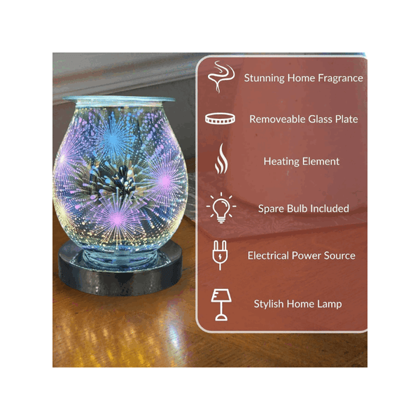 3D Firework & Lightning Effect Electric Wax Melt Burner Lamp – Aromatherapy Oil Burner, Fragrance Diffuser & Warmer for Home Décor, Bedroom & Living Room – Decorative 17cm Touch Lamp