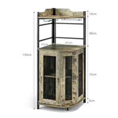 GOFLAME Corner Bar Cabinet Industrial Wine Buffet Cabinet with Glass Holder Mesh Doors