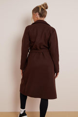 Women's Classy Solid Color Double Breasted Detachable Belted Pocket Pea Coat, Lapel Neck Long Sleeve Outerwear for Fall & Winter