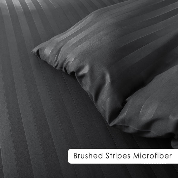 Premium Hotel Quality Satin Stripe Duvet Cover Set Double with Pillowcases | Reversible Soft Quilt Bedding | Easy Care Breathable Luxury Quilt Cover