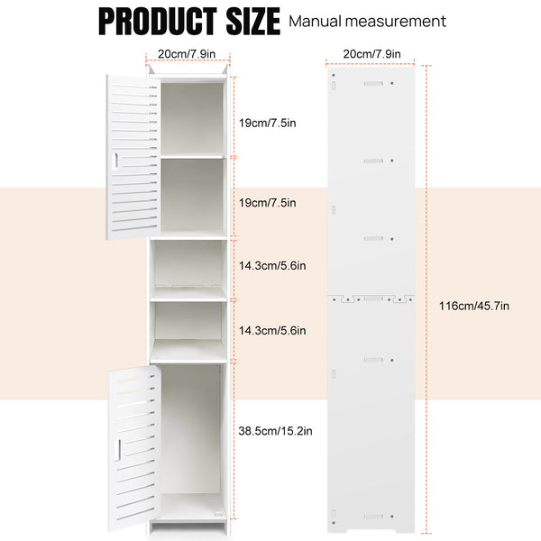 Bathroom Storage Cabinet, Tall Bathroom Cabinet, Slim Storage Cabinet, Freestanding Linen Tower Cabinet with 4 Tier and Door, Easy to Install for Kitchen/Hallway/Bedroom (116x20x20CM)