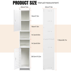 Bathroom Storage Cabinet, Tall Bathroom Cabinet, Slim Storage Cabinet, Freestanding Linen Tower Cabinet with 4 Tier and Door, Easy to Install for Kitchen/Hallway/Bedroom (116x20x20CM)