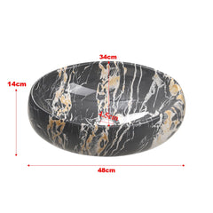 1pc Countertop Bathroom Sink, Black Marble Texture Oval Ceramic Wash Basin, Porcelain Ceramic Vessel Vanity Sink for Vanity Cabinet Cloakroom, Laundry Room, Bathroom, Washroom, 48x34x14cm