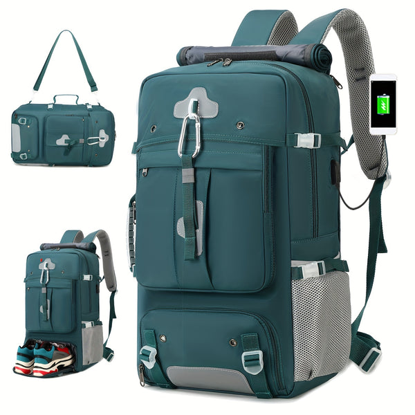 ENOSHI Airline Approved Travel Backpack with Shoe Compartment & 43.94cm Laptop Sleeve - USB Charging Port, Adjustable Straps, Mesh Pockets - Durable Polyester Gym, Business & Weekend Backpack for Men & Women (Light Gray), Workout Gear, Functional Compartm