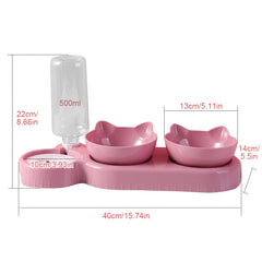 A 3-In-1 Pet Bowl That Includes a Cat Bowl, Spoon, And Cup, Available Locally for Food And Water. This Triple Cat Bowl Features a Plastic Raised Dish And an Automatic Water Bottle